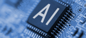 Imagen sobre inteligencia artificial, tarjeta gráfica con letras de AI.